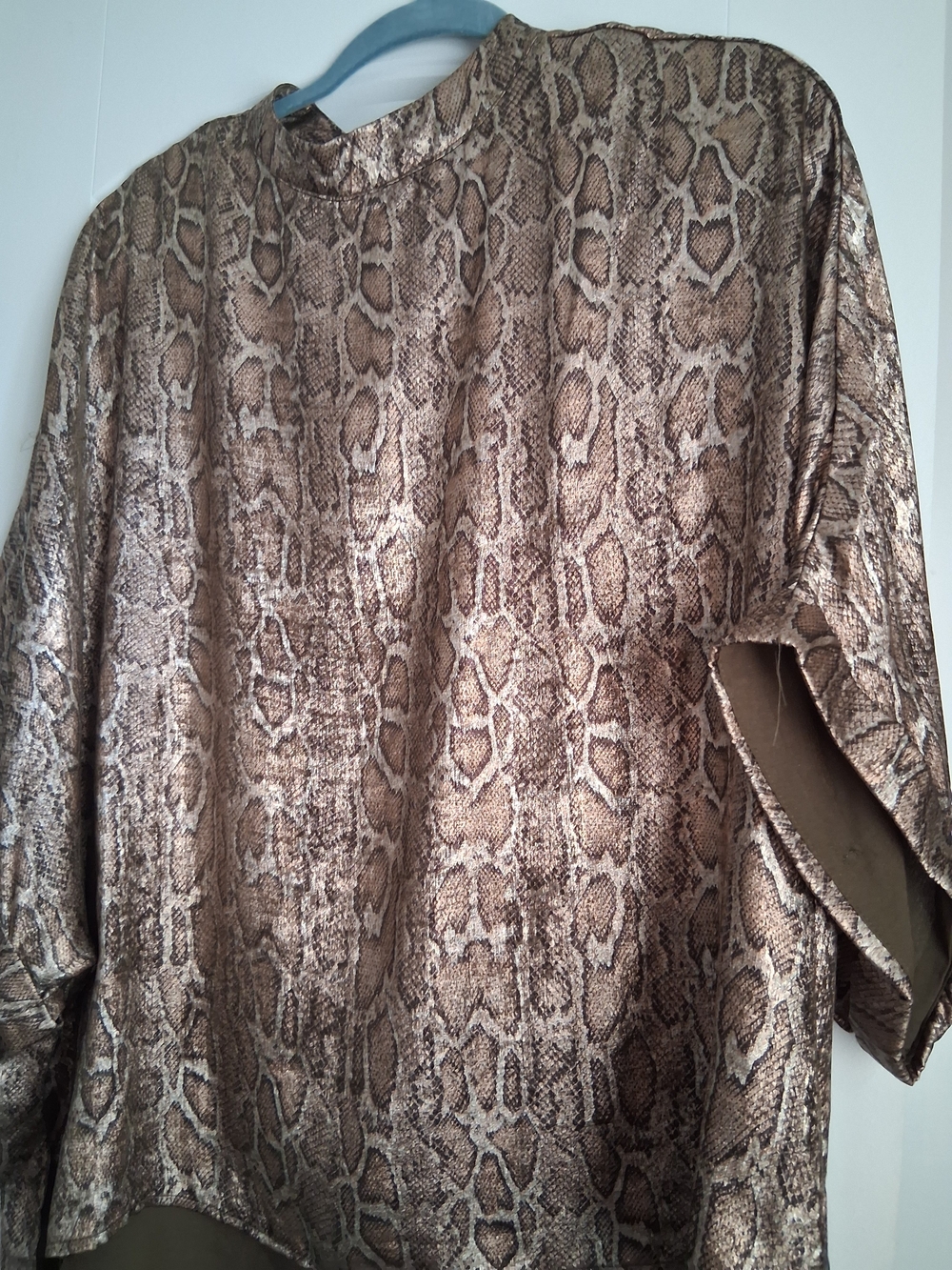 Glam Metalic Brown Snake-Print Women's Blouse.silky Feel.